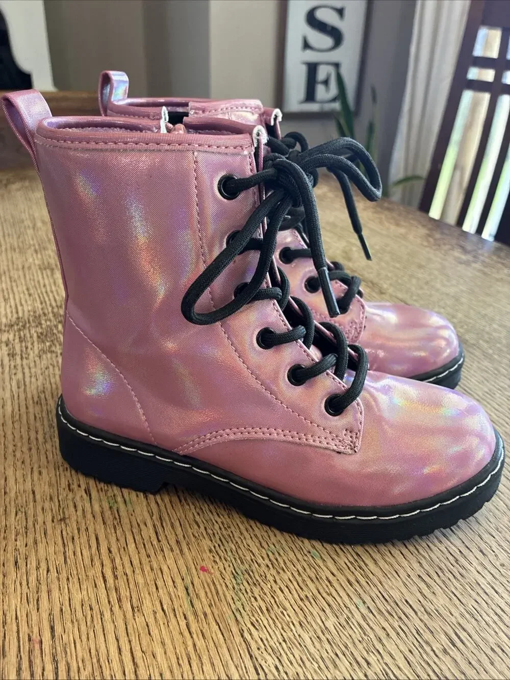 Sugar Girls 13 SGK Jazzy Pink Sparkle Shimmer Lace Up Side Zipper Combat Boot